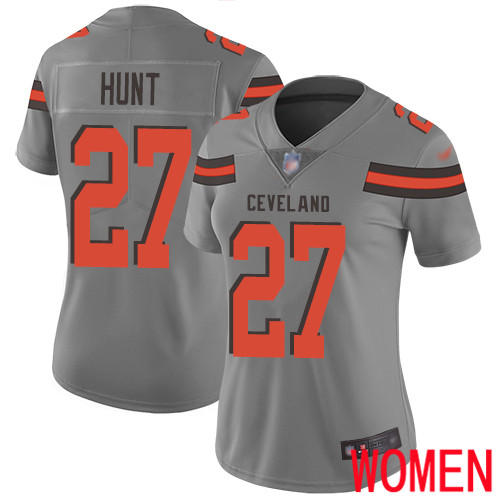 Cleveland Browns Kareem Hunt Women Gray Limited Jersey #27 NFL Football Inverted Legend